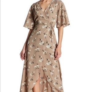 Floral wrap dress, beige